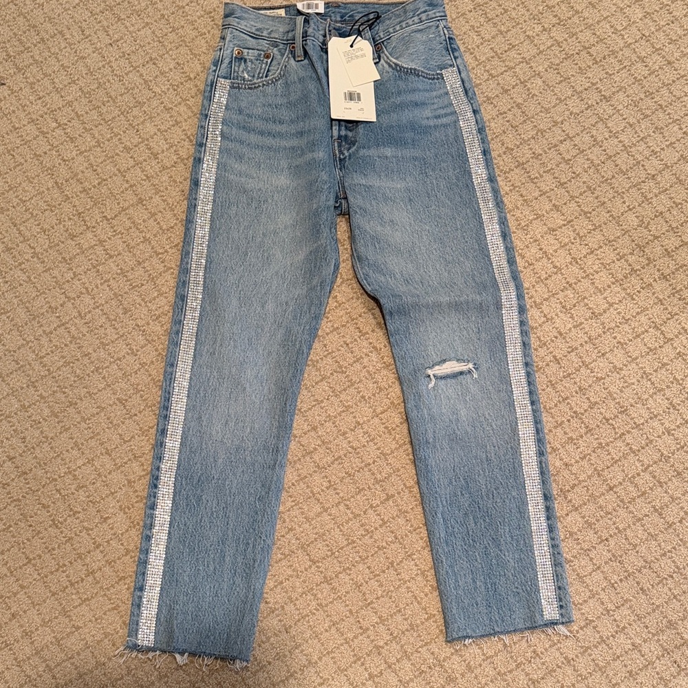 Levi's Straight Leg Jeans with rhinestone  Stripes
Both sizes available 23 & 25